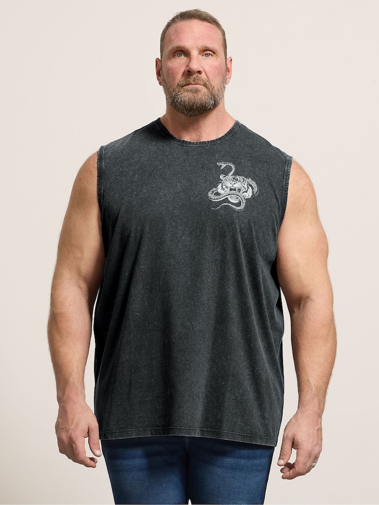 BadRhino Big & Tall Black Acid Wash Tiger Snake Vest - Image 1 of 7