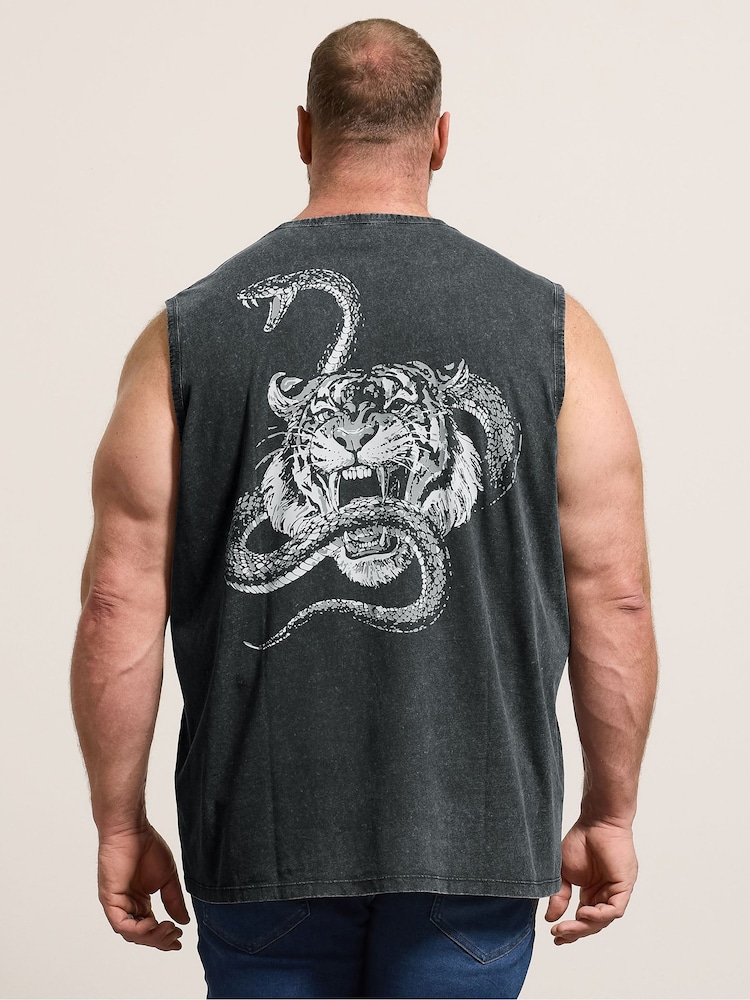 BadRhino Big & Tall Black Acid Wash Tiger Snake Vest - Image 2 of 7