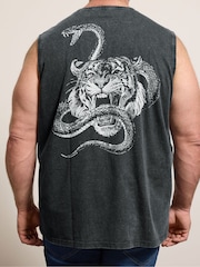 BadRhino Big & Tall Black Acid Wash Tiger Snake Vest - Image 4 of 7