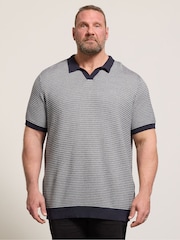 BadRhino Big & Tall Blue Patterned Knitted Trophy Polo Shirt - Image 1 of 4