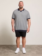 BadRhino Big & Tall Blue Patterned Knitted Trophy Polo Shirt - Image 2 of 4