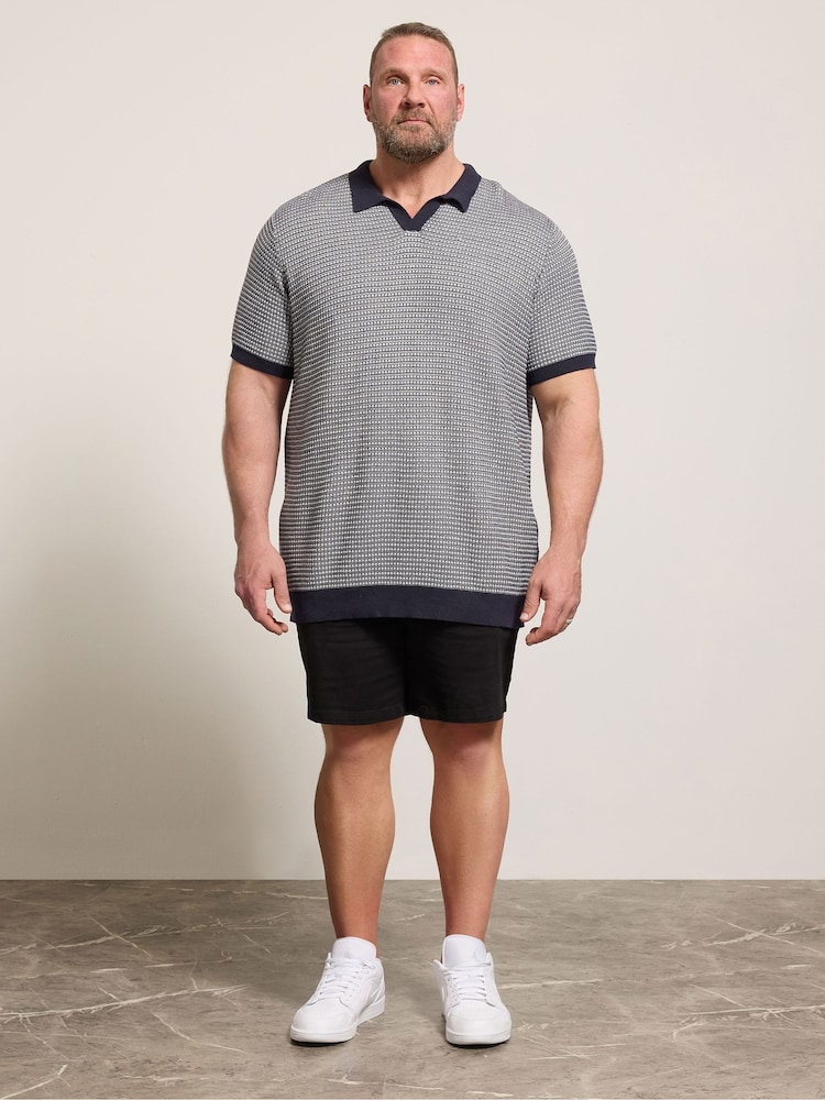 BadRhino Big & Tall Blue Patterned Knitted Trophy Polo Shirt - Image 2 of 4