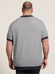 BadRhino Big & Tall Blue Patterned Knitted Trophy Polo Shirt - Image 3 of 4