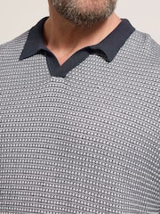 BadRhino Big & Tall Blue Patterned Knitted Trophy Polo Shirt - Image 4 of 4