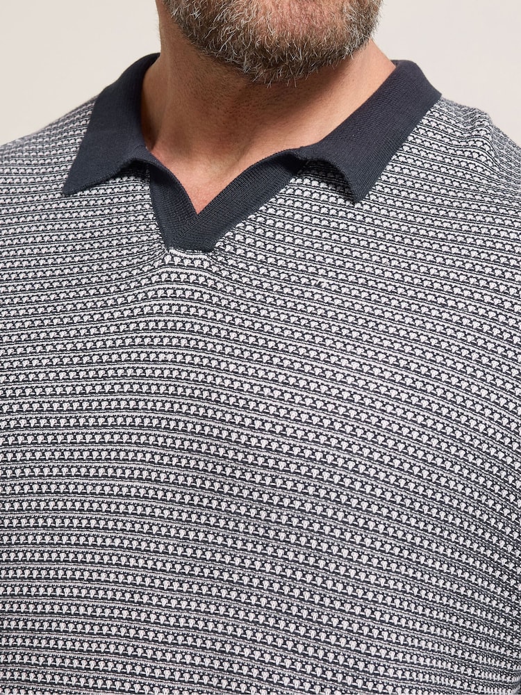 BadRhino Big & Tall Blue Patterned Knitted Trophy Polo Shirt - Image 4 of 4