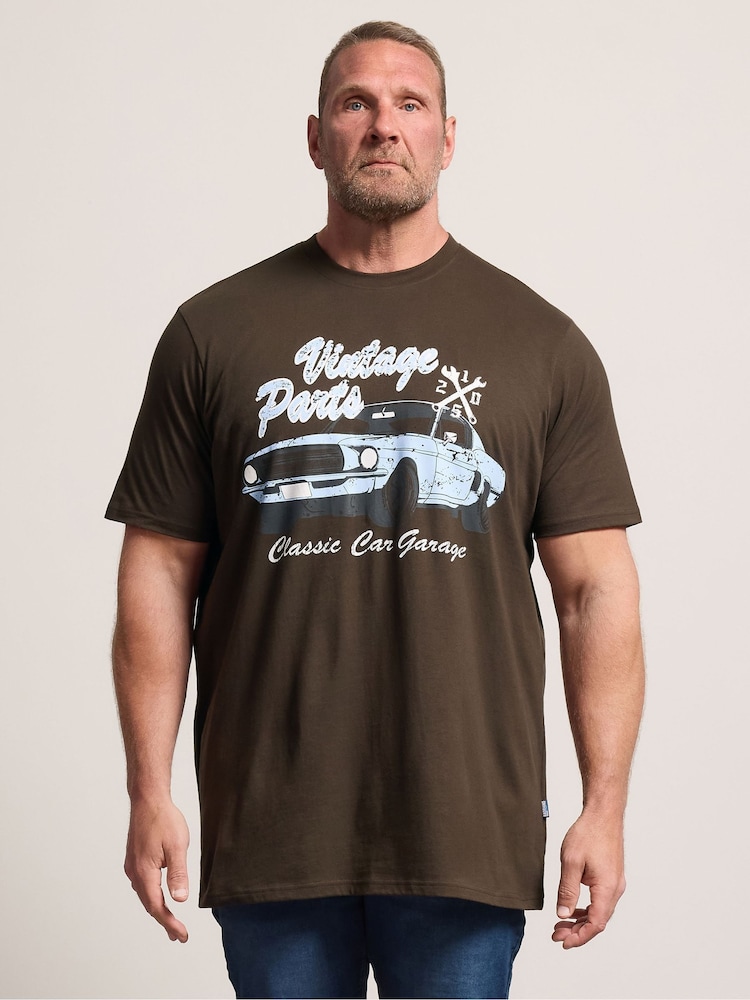 BadRhino Big & Tall Brown Long Vintage Parts Delicioso T-Shirt - Image 1 of 6 BadRhino Big & Tall Brown Long Vintage Parts Delicioso T-Shirt - Image 1 of 6
