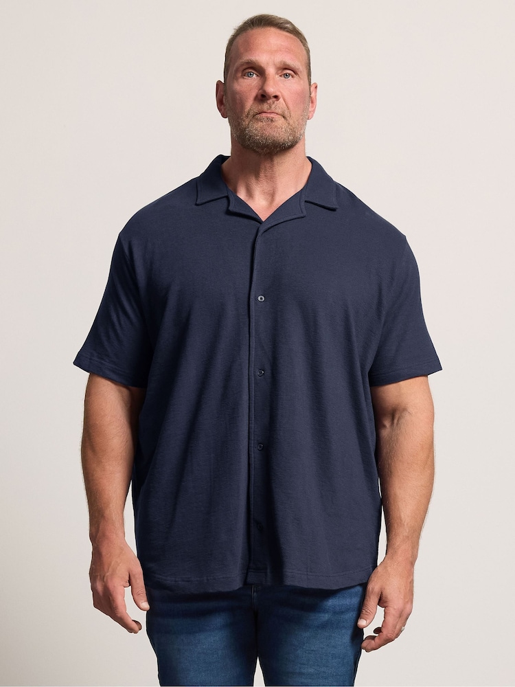BadRhino Big & Tall Blue Revere Neck Slub Shirt - Image 1 of 6 BadRhino Big & Tall Blue Revere Neck Slub Shirt - Image 1 of 6