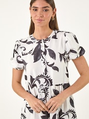 Roman Black/White Leaf Print Button Shirt Midi Dress - Image 3 of 5