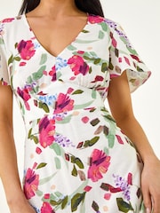 فستان مورّد متوسط الطول بفتحة رقبة حرف V للأحجام الصغيرة من Roman - Image 5 of 5