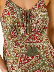 Roman Green Petite Paisley Print Tassel Front Dress - Image 6 of 6