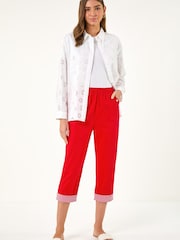 Roman Red Contrast Detail Cropped Stretch Trousers - Image 2 of 5