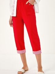 Roman Red Contrast Detail Cropped Stretch Trousers - Image 3 of 5