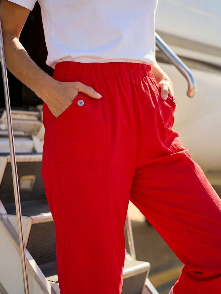 Roman Red Contrast Detail Cropped Stretch Trousers - Image 5 of 5 Roman Red Contrast Detail Cropped Stretch Trousers - Image 5 of 5