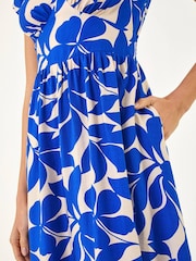 Roman Royal Blue Leaf Print V-Neck Midi Dress - Image 5 of 5