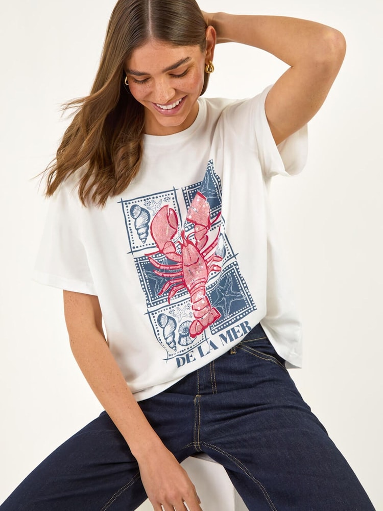 Roman White Lobster Print Top - Image 1 of 5 Roman White Lobster Print Top - Image 1 of 5