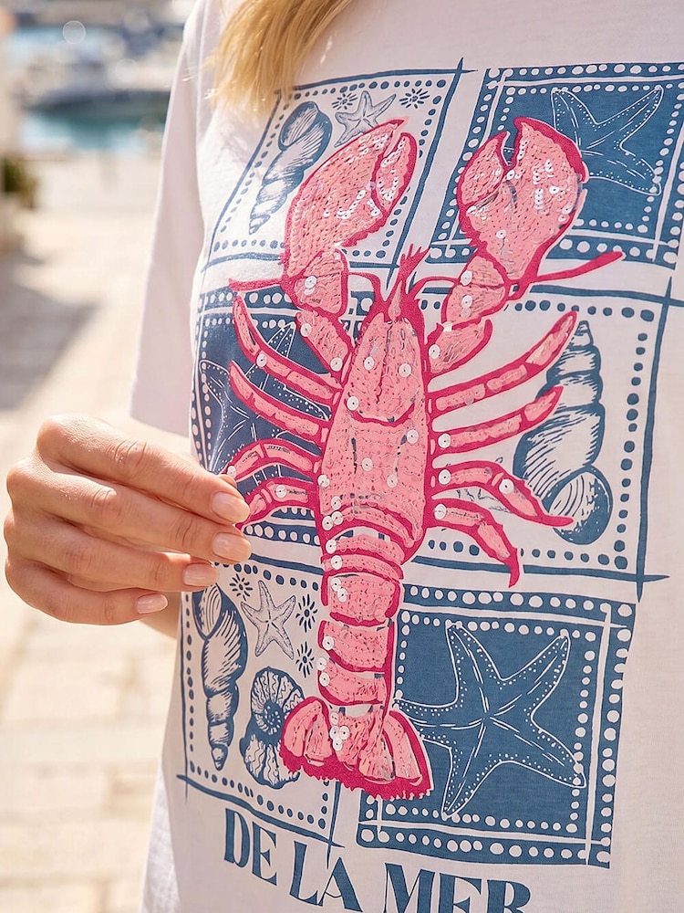 Roman White Lobster Print Top - Image 4 of 4 Roman White Lobster Print Top - Image 4 of 4