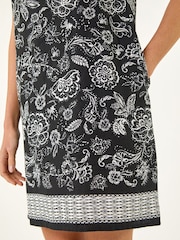 Roman Black Paisley Print Linen Shift Dress - Image 5 of 5