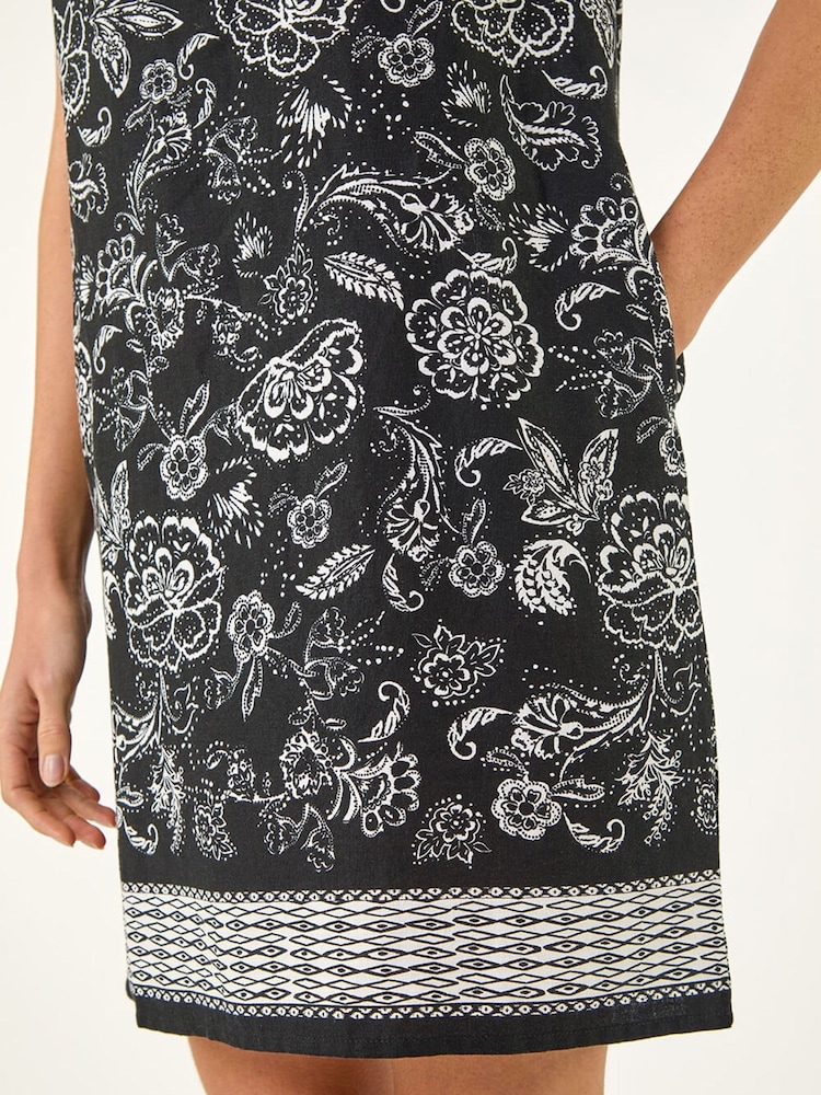 Roman Black Paisley Print Linen Shift Dress - Image 5 of 5