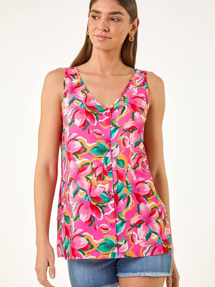 Roman Pink Floral Cami Top - Image 2 of 5 Roman Pink Floral Cami Top - Image 2 of 5