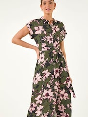 Roman Green Floral Print Belted Midi Dress - Image 1 of 5