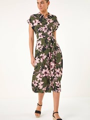 Roman Green Floral Print Belted Midi Dress - Image 2 of 5