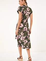 Roman Green Floral Print Belted Midi Dress - Image 3 of 5