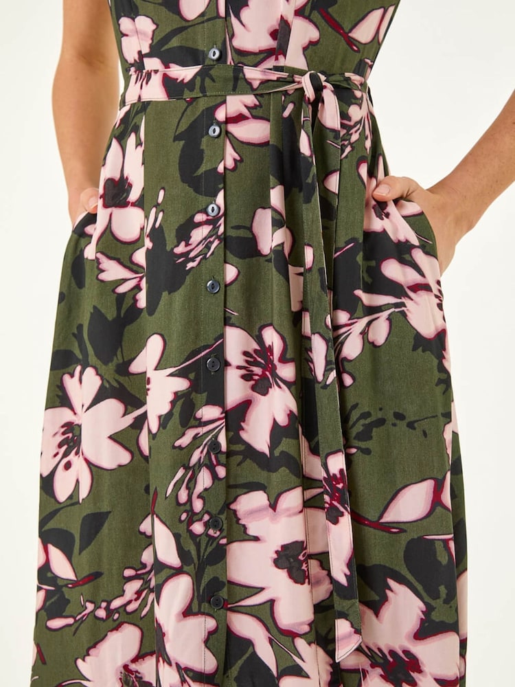 Roman Green Floral Print Belted Midi Dress - Image 5 of 5 Roman Green Floral Print Belted Midi Dress - Image 5 of 5