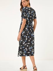 Roman Black Floral Ruched Sleeve Dress - Image 3 of 5