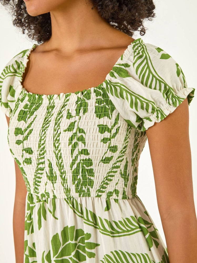 Vestido largo fruncido con estampado de hojas de Roman - Imagen 5 de 5