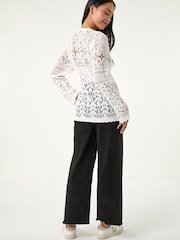 Roman White Cotton Crochet Knit Cardigan - Image 2 of 5