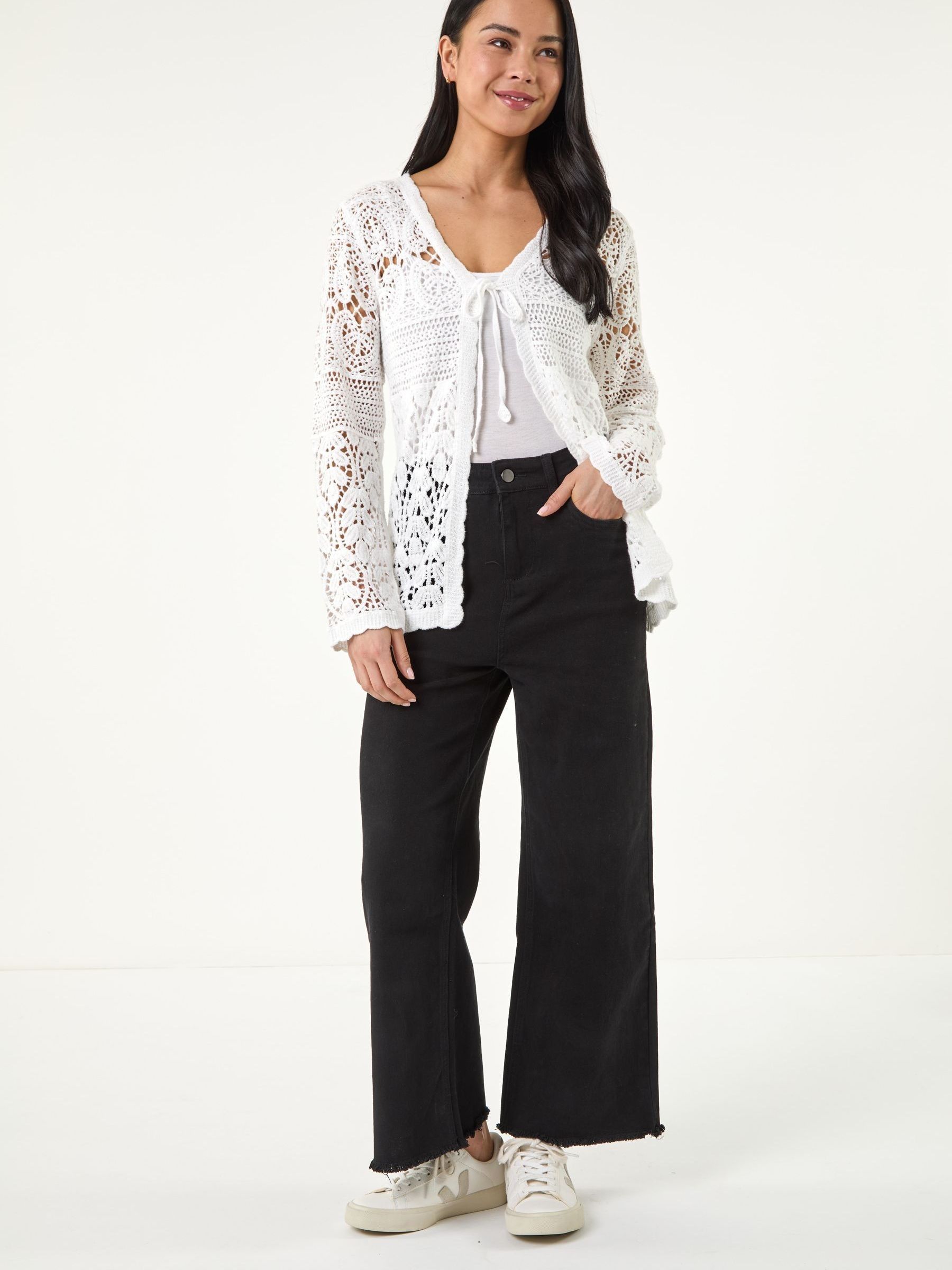 Buy Roman White Cotton Crochet Knit Cardigan from Next South Africa
