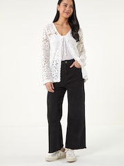 Roman White Cotton Crochet Knit Cardigan - Image 3 of 5