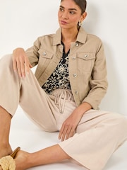 Roman Natural Cropped Linen Trousers - Image 1 of 5