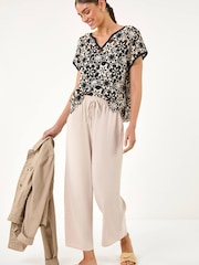 Roman Natural Cropped Linen Trousers - Image 2 of 5