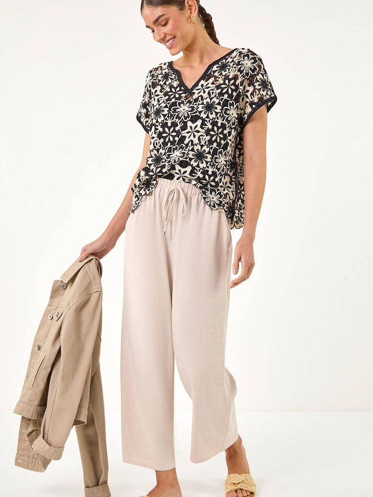 Roman Natural Cropped Linen Trousers - Image 2 of 5 Roman Natural Cropped Linen Trousers - Image 2 of 5