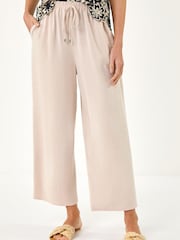 Roman Natural Cropped Linen Trousers - Image 4 of 5