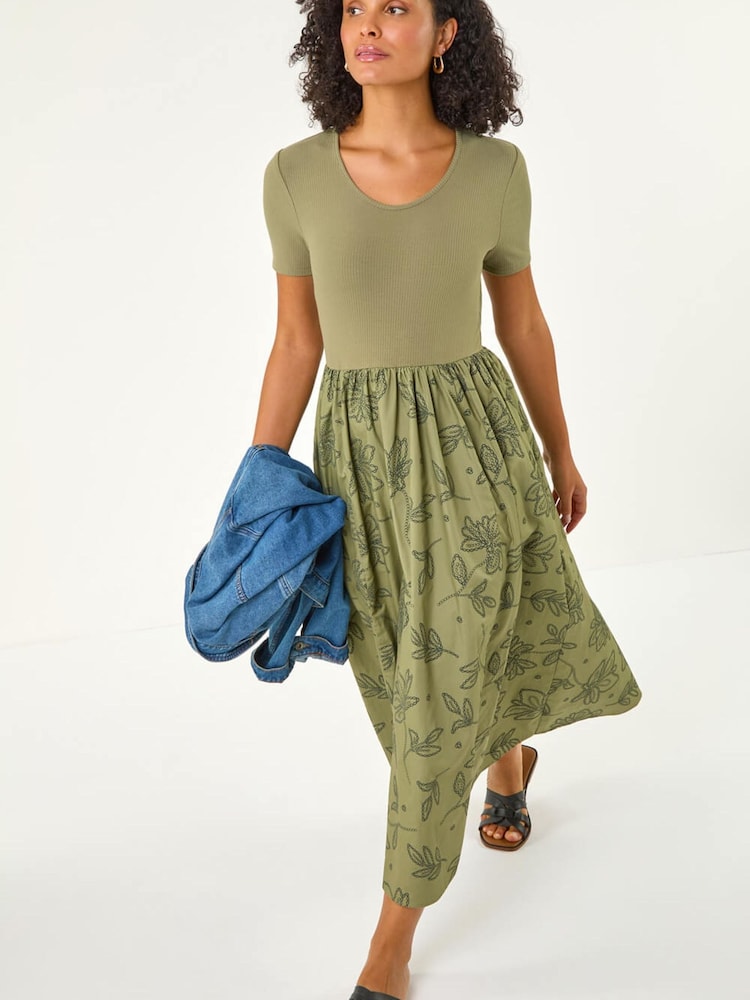 Roman Green Floral Print Pocket Midi Dress - Image 1 of 5