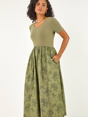 Roman Green Floral Print Pocket Midi Dress - Image 2 of 5