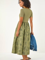 Roman Green Floral Print Pocket Midi Dress - Image 3 of 5
