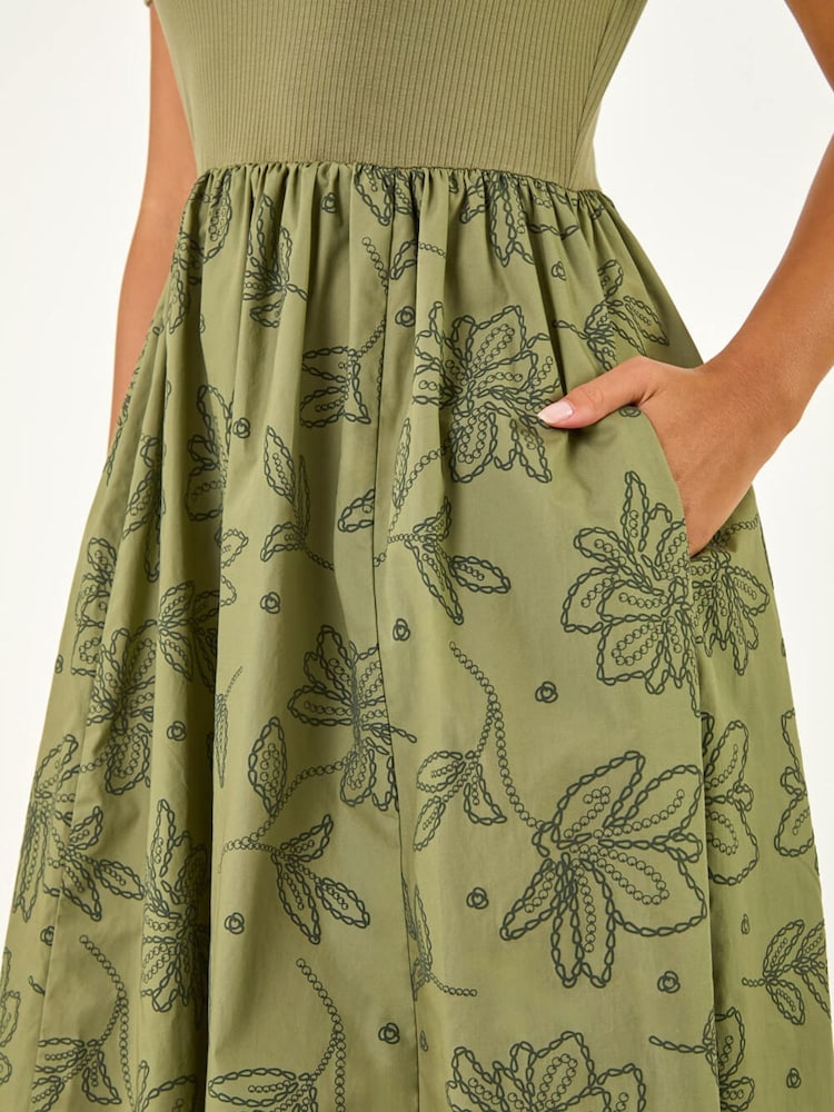 Roman Green Floral Print Pocket Midi Dress - Image 5 of 5
