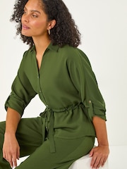 Roman Green Safari Tie Front Shirt - Image 1 of 5