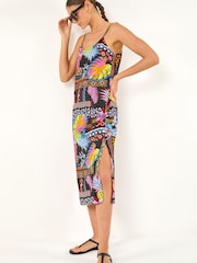 Roman Black Pineapple Print Strappy Midi Dress - Image 1 of 5
