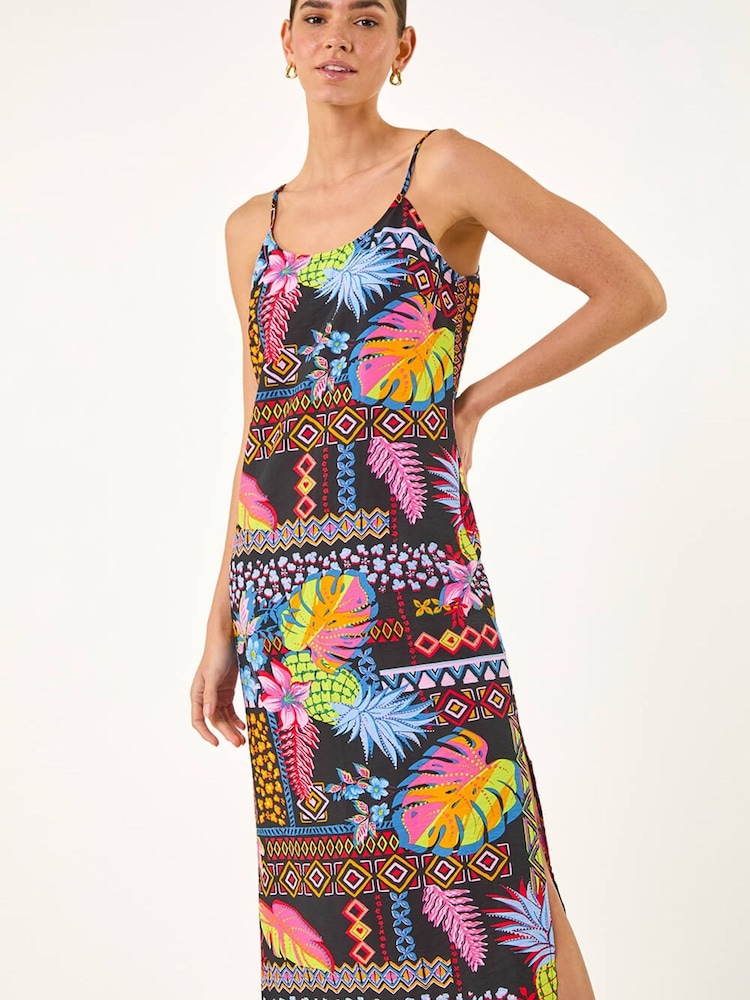 Roman Black Pineapple Print Strappy Midi Dress - Image 2 of 5