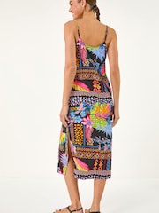 Roman Black Pineapple Print Strappy Midi Dress - Image 3 of 5