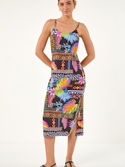 Roman Black Pineapple Print Strappy Midi Dress - Image 4 of 5