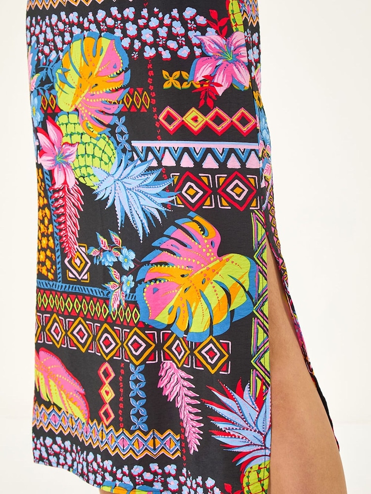 Roman Black Pineapple Print Strappy Midi Dress - Image 5 of 5