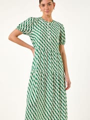 Roman Green Geo Print Button Shirt Midi Dress - Image 2 of 5