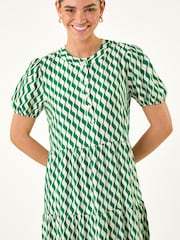 Roman Green Geo Print Button Shirt Midi Dress - Image 4 of 5