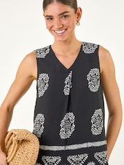 Roman Black Mono Border Print Vest - Image 1 of 5