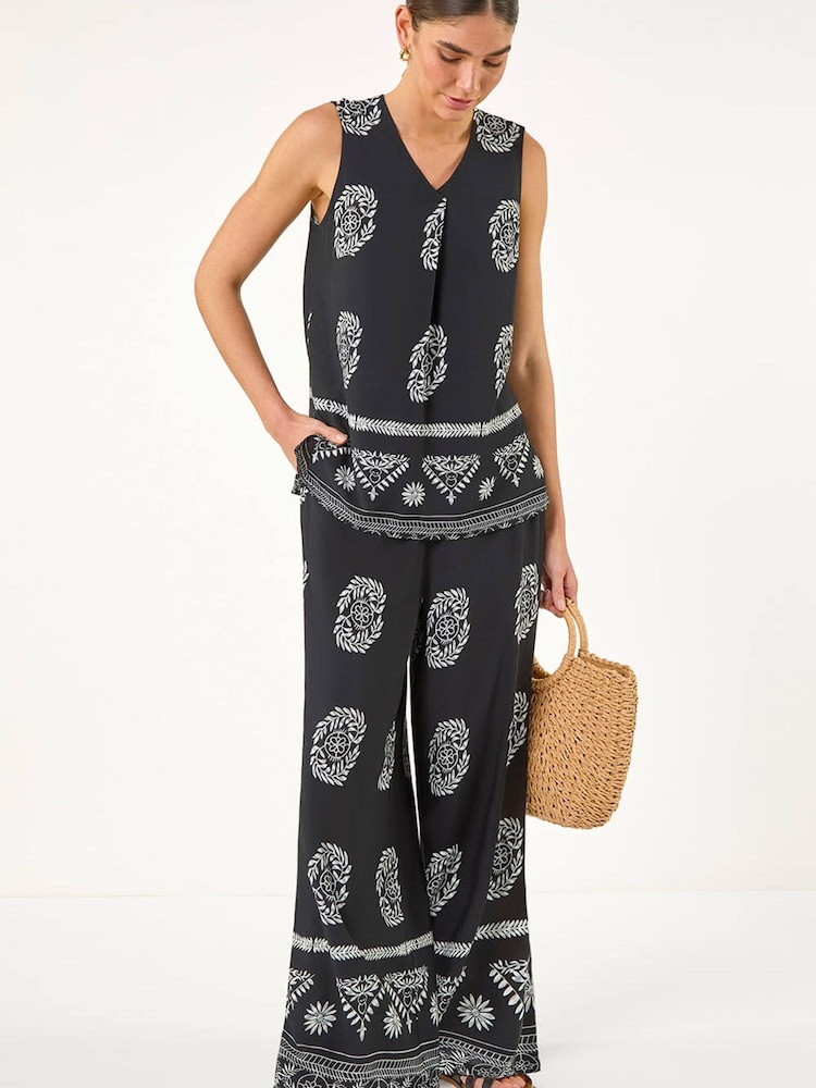Roman Black Mono Border Print Vest - Image 2 of 5 Roman Black Mono Border Print Vest - Image 2 of 5